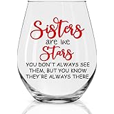 Perfectinsoy Sisters Are Like Stars Stemless Wine Glass, Heartfelt Gifts for Sisters Best Friends Soulmates Sister-in-Law, Birthday Gifts for Bestie Good Friends, Emotional Support Presents for Women