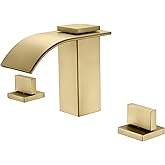 SUMERAIN Two Handle Roman Tub Faucet 3 Hole Waterfall Bathtub Faucet Brushed Gold with Valve