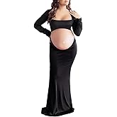 Dedysler Cut Out Maternity Dress for Photos Open Belly Long Sleeve Photography Gown Square Neck Maternity Outfit Dresses