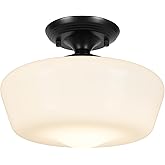 Rosient Schoolhouse Style Semi Flush Mount Ceiling Light Fixture, 12" Modern Hallway Ceiling Lamp with Opal Milk Glass Shade,
