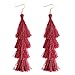 ELEARD Tassel Earrings Tiered Thread Tassel Dangle Earrings Statement Layered Tassel Drop Earrings (wine red)
