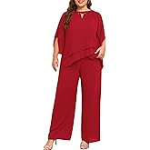 Hanna Nikole Mother of Bride Pant Suits Plus Size Half Sleeve 2 Piece Chiffon Pantsuit Formal Wedding Guest Outfit