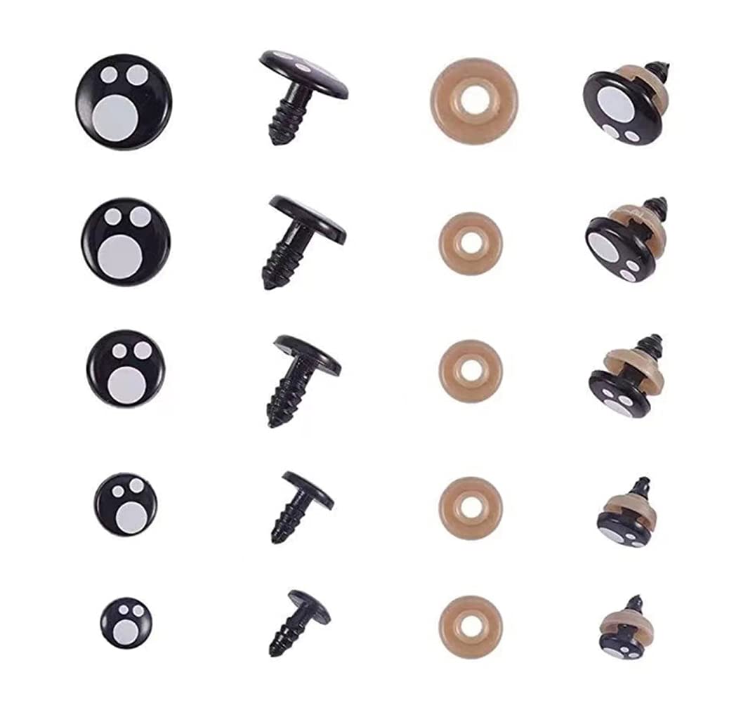 1 Box(100 Pcs) 8mm/10mm/12mm/14mm/16mm Solid Black Plastic Safety Eyes with Washers Craft Spiral Safety DIY Eyes Sewing Crafting Accessories for Doll Teddy Bear Puppet Animal Toys