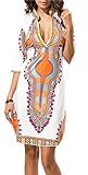 SKYHALO Women Bohemian V Neck Vintage African Print Ethnic Shift Dress