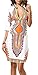 SKYHALO Women Bohemian V Neck Vintage African Print Ethnic Shift Dress