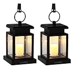 [Pack of 2] LVJING Vintage Waterproof Solar Hanging Umbrella Lantern Led Candle Lights with Clamp for Beach Umbrella Tree Pavilion Garden Yard Lawn Outdoor Camping Hiking Fishing (Black)