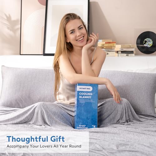 HOMFINE Cooling Blanket for Hot Sleepers - Summer Blanket Thin Lightweight Breathable Soft Double Side Enhanced Cooling for Bed Couch Sofa, Keep Cool for Night Sweats (Grey, 60 x 80 inches)