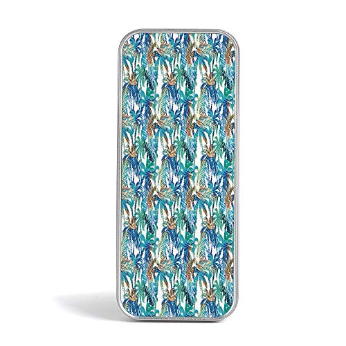 Pencil Tin Box,Palm Leaf,Pen Case Organizer for School Office Home,Tropical Summer Print with Palm Abstract Nature Pattern Fantasy Dream Decorative