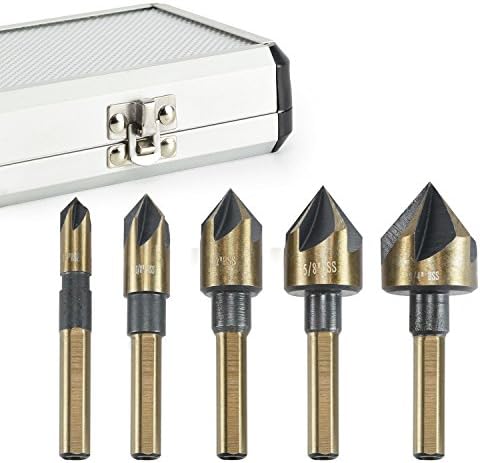 New Industrial Countersink Drill Bit | 5pc Set Tri-Flat Shank Quick Change 1/4"-3/4"