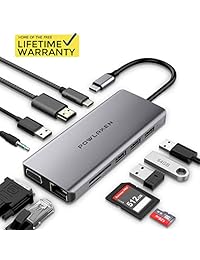 Concentrador USB C versión 2019 actualizado, POWLAKEN 11 en 1 Adaptador C USB con Ethernet, 4K USB C a HDMI, VGA, 2 USB3.0 2 USB2.0 PD, Lector de tarjetas SD TF, Audio   Mic, Compatible con Mac Pro y otro tipo C Portátiles