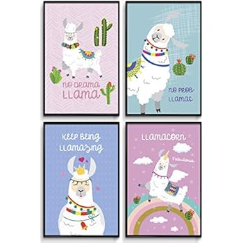 Llama Wall Decor, Girls Room Decor, Girl Wall Decor, Posters for Girls, Motivational Poster, Bedroom Decor, Wall Art Prints, Kids Room, Nursery Wall Decor, Gifts for Girls or Teens. Set of 4 11x17in.
