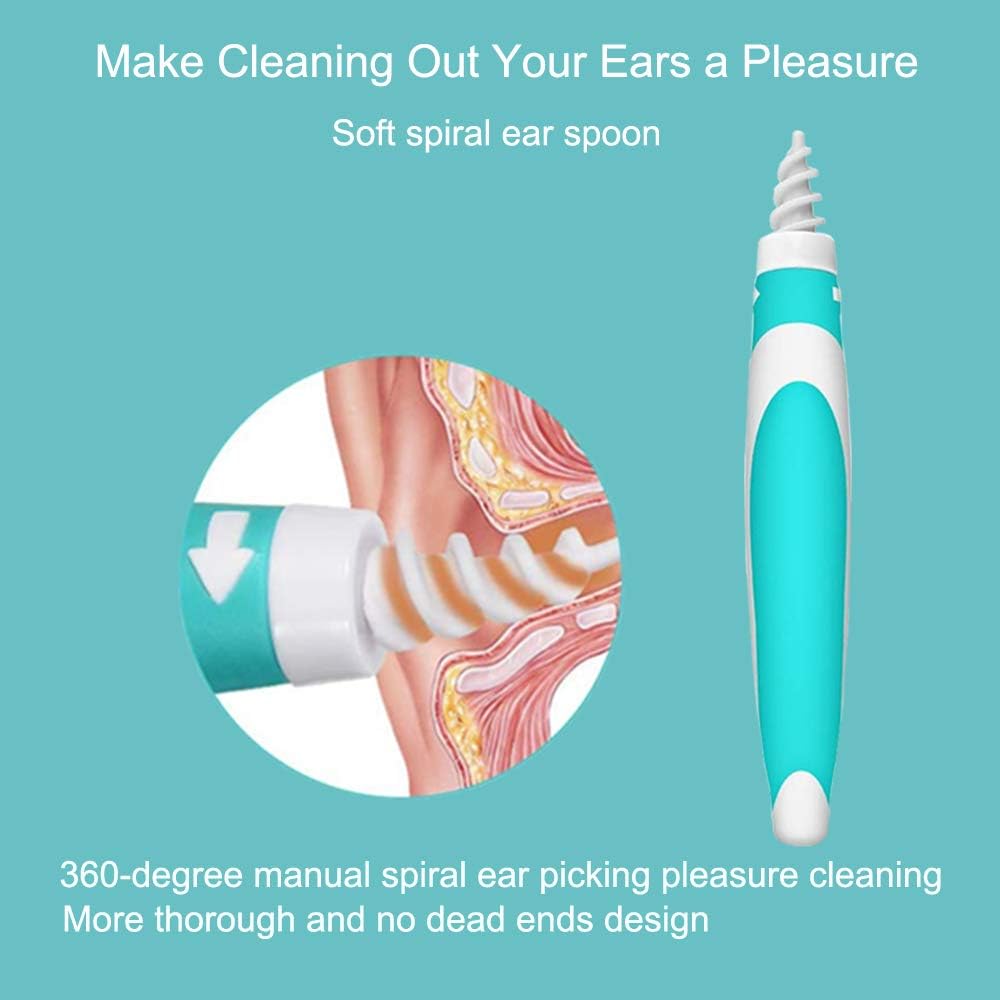 Earwax Cleaner, Ear Wax Removal Tool, Soft Silicone Ear Cleaning Kit, Ear Spiral Cleaner with 16 Replacement Heads for Adults and Kids, Q Grips Earpick Kit Soft and Flexible Hygienic (Green): Health & Personal Care
