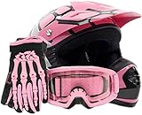 Youth Kids Offroad Gear Combo Helmet Gloves Goggles DOT Motocross ATV Dirt Bike Spiderman Pink, Small
