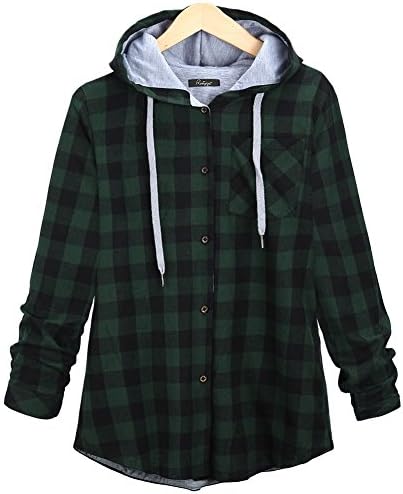 Women's Plaid Shirt Button-up Long Sleeves Classic Top Plus Size, Green, XXXXX-Large