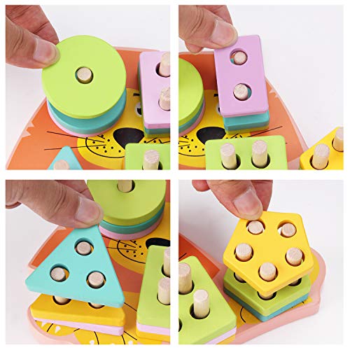 image for Roxenda Wooden Educational Toys, Wooden Shape Color Sorting Preschool 