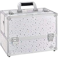 Joligrace Professional Cosmetic Makeup Train Case Star Design 14 Inch Large 6 Trays with Adjustable Dividers and Compartments Travel Storage Organizer Box with Lock and Keys
