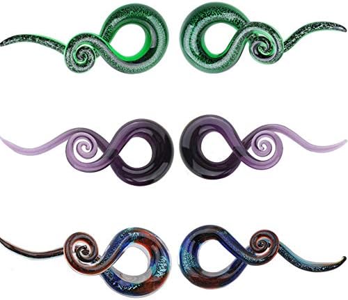 MissDaisy 3 Pairs Glass Ear Spiral Taper Plugs Ear Expander Ear Piercing Tunnel Plugs Gauges