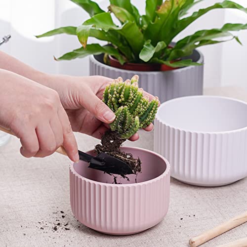 JOFAMY Plastic Plant Pots Scandinavian, 3 Pack Flower Pots with Drainage Holes and Rubber Stopper, Modern Simple Design Indoor Planter for Most Houseplants, Succulents, Aloe, Pothos, Snake Plants