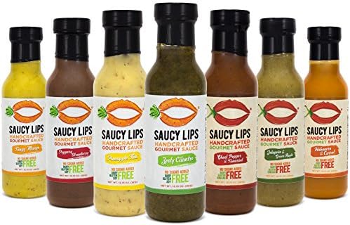 Paleo &amp; Vegan 12.75 oz Salad Dressings, Marinades, and Cooking Sauces by Saucy Lips Foods - Gluten Free, Low Sodium, No MSG, Low Carb, Soy Free, Dairy Free, Nut Free (7 Bottle Combo Pack) (7 bottles)