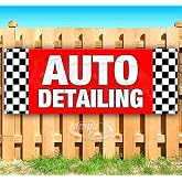 Auto Detailing Red Checkered Banner 13 oz | Non-Fabric | Heavy-Duty Vinyl Single-Sided With Metal Grommets SB10438