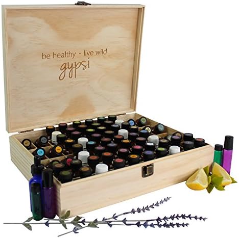 Wooden Essential Oil Storage Box Organizer - Stores &amp; Protects 68 Oils. Holds 10ml Roller Balls &amp; 15ml Drams Transport Your Oils Safely. Works For Most Essential Oil Brands.