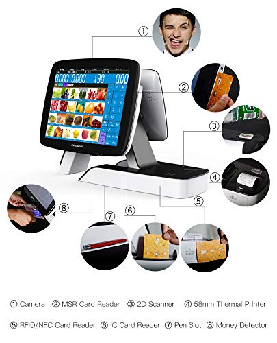 ZHONGJI Double Touch Screen All in one Retail Point of Sale System Cash Register pos syetem-Installed 58mmThermal Receipt Printer &80mm Thermal Printer, Cash Box for SMEs,Restaurant and Bars
