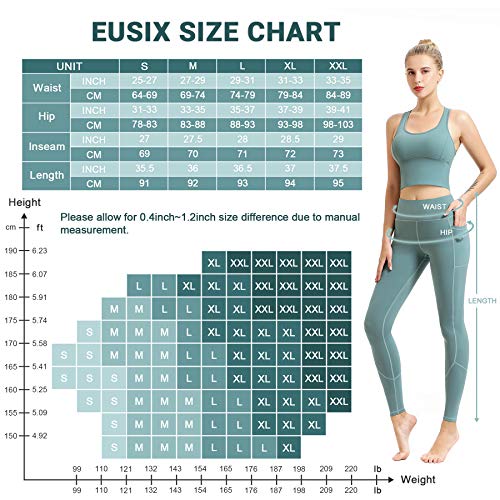 EUSIX High Waist Yoga Pants with Pockets for Women Tummy Control,Workout 4-Way Stretch Non See-Through Yoga Leggings Mint Green M
