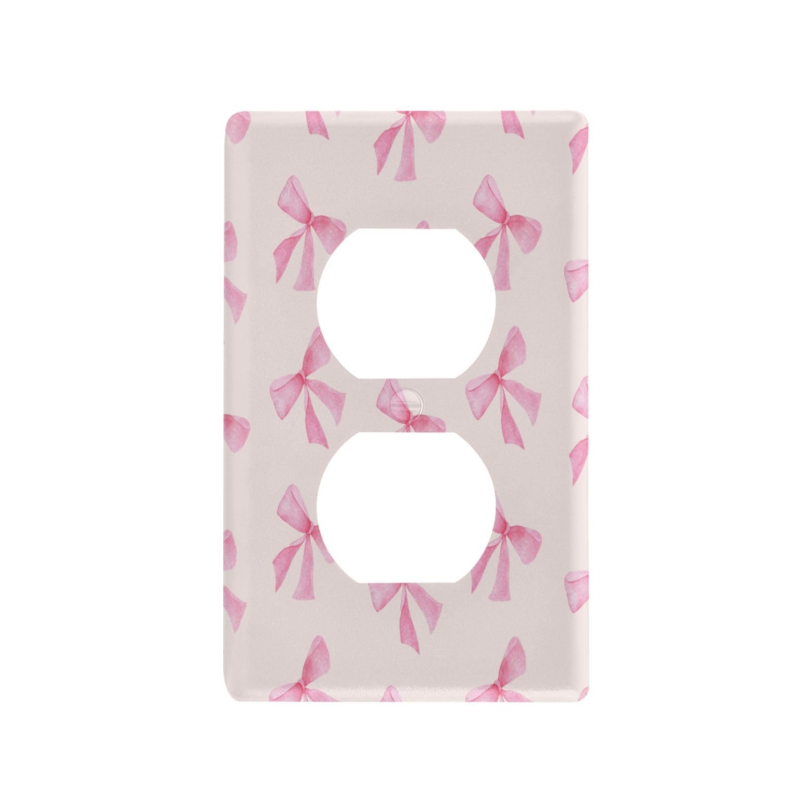 Photo 1 of Blueangle Pink Bow Duplex Outlets Wall Plate, Standard Size 1-Gang Electrical Outlet Cover Plates for Home Office Bedroom Decorator 4.53 x 2.76 Inch