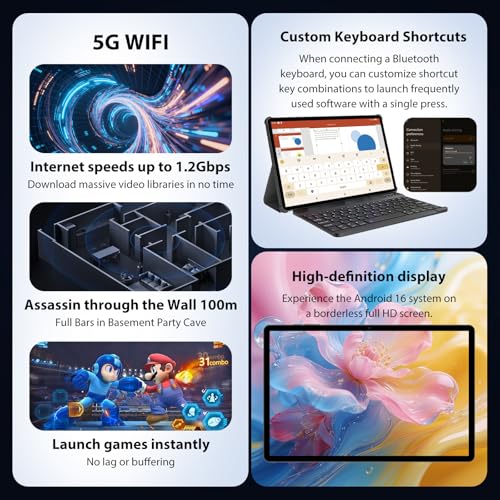 RUSHAR 3K Tablet 13 Inch Android 16 with 36GB RAM+512GB ROM (TF 2TB), 4G LTE & 5G WiFi,11580mAh/Octa Core/Gemini AI/13MP+8MP/18W/90Hz/GPS/Widevine L1/BT 5.0, Tablet with Keyboard, Grey