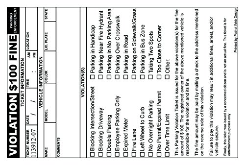 Fake Parking Tickets - Pack of 100 - //coolthings.us