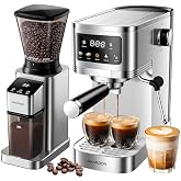 SHARDOR Espresso Machine with Grinder Bundle &mdash; Separate Conical Burr Coffee Grinder with 48 Adjustable Grind Settings, 20-Bar Espresso Machine with Steam Wand for Home Barista