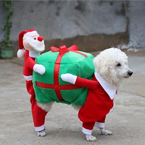 Foox Pet Christmas Costumes Dog Suit with Cap Santa Suit Dog Hoodies (Santa Claus gifts, L)