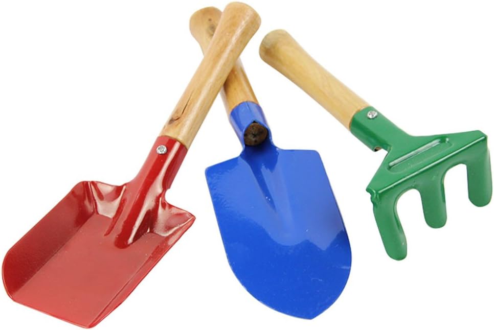 3pcs Mini Metal Rake Shovel Trowel Set Garden Tools Set Kids Beach Sandbox Toy