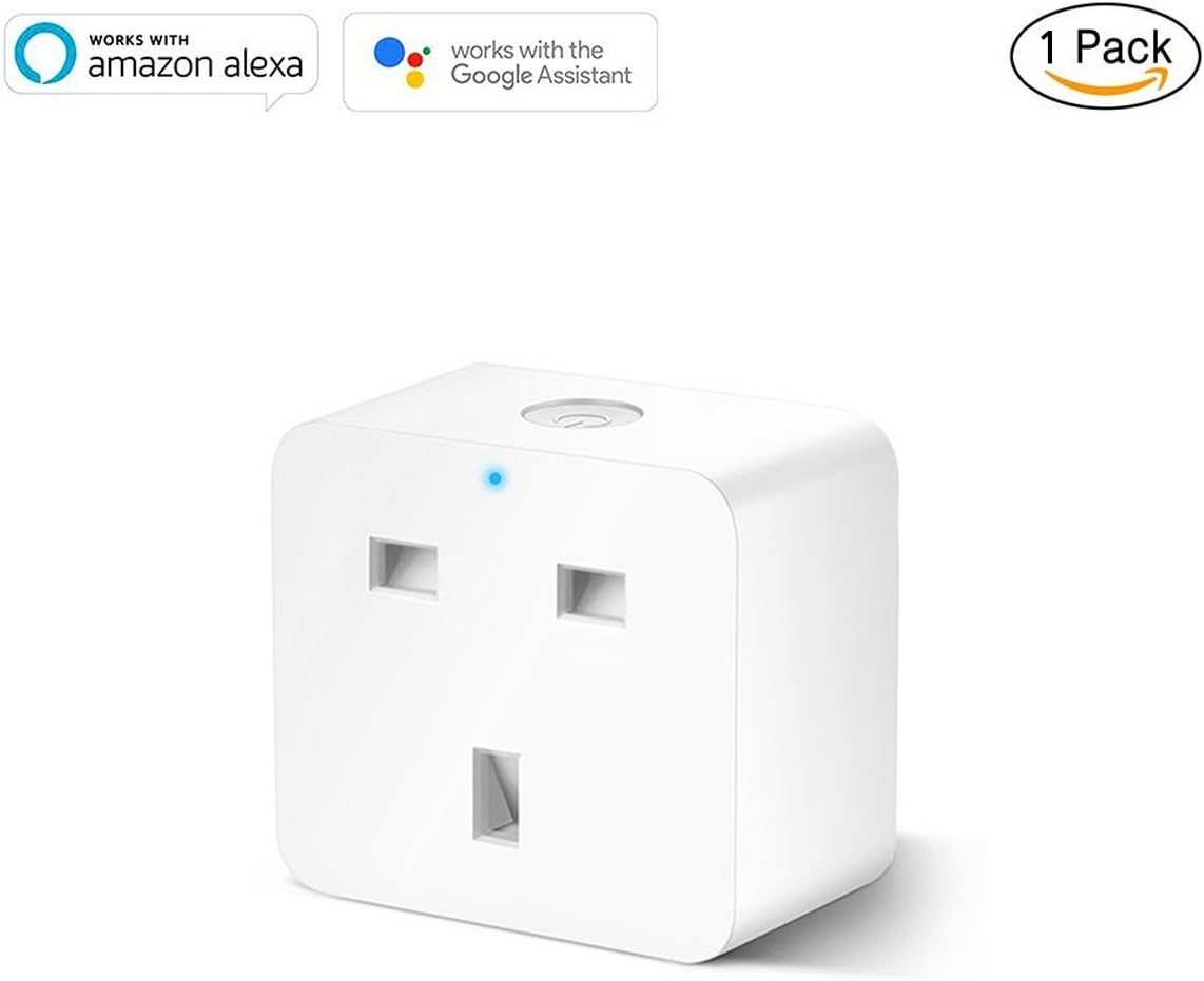 Smart Plug Socket Wifi, Switch Power Outlet with Timing Function, Compatible with Amazon Echo Google Assistant by Voice Control, No Hub Required, Control Your Devices from Anywhere (1 Pack)