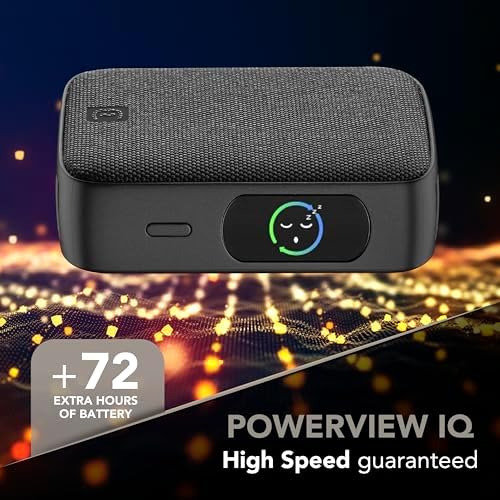 Powerbank PowerView IQ 10.000 mAh mit TFT-Display, USB-C 45 W Ausgang, USB-A 18 W Ausgang, gleichzeitiges Laden von 2 Geräten, kompaktes Design, Stoff-Finish