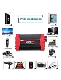 BYGD   Inversor de corriente para coche de 300 W CC 12 V a 110 V CA, convertidor de salidas dobles con adaptador de cargador de coche de 3,1 A y 4 puertos USB, Rojo
