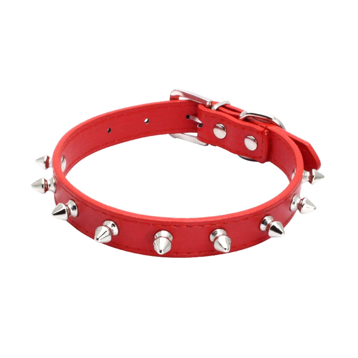 haoyueer Spiked Studded Leather Dog Collar Mushrooms Rivets Cat Collar for Small Medium Dog Cat Puppy Kitty (XS, Red)