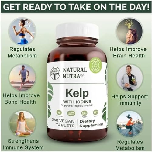 Natural Nutra Kelp Iodine Thyroid Support Supplement, Strengthens Immune System, and Regulates Metabolism, Vegan Sea Kelp, Non GMO, Atlantic Sourced Seaweed Extract, 225 mcg, 250 Tablets