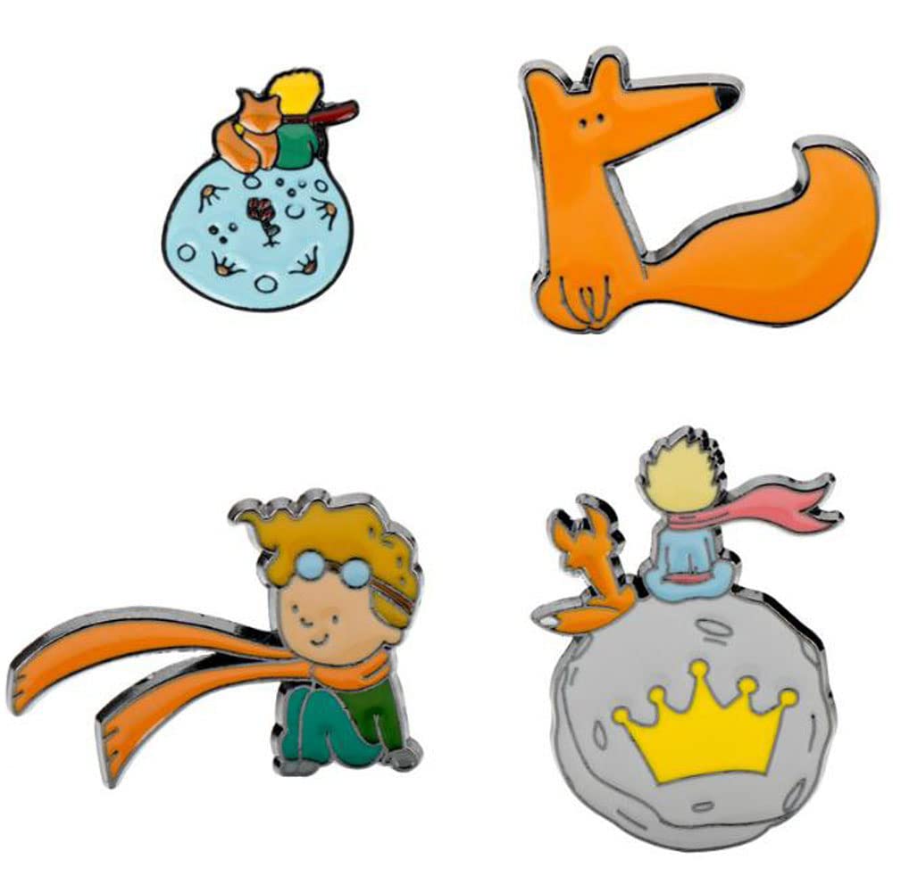 The Little Prince Brooch 4pcs Enamel Alloy Lapel Pin Fox Moon Planet Cartoon Badge Pin Brooch Gift