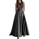 Long Satin Mother of The Bride Dress Scoop Neck Sequin Prom Party Dresses Sleeveless Ball Gown DD-DD051