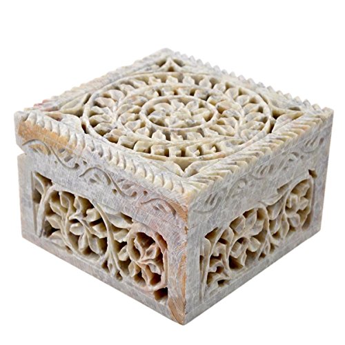 Hashcart Indian Artisan, Handmade & Handcrafted Stone Jewelry Box/Jewelry Storage Organizer/Trinket Jewelry Box/Gift Box with Traditional Design
