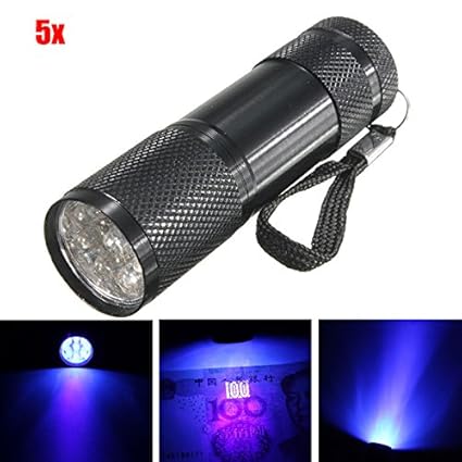 MASUNN 5X 385-400Nm 9 X UV LED Ultra Violet Taschenlampe Schwarz AAA