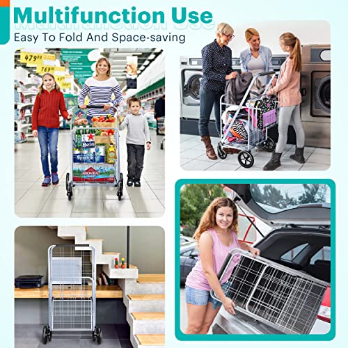 Shopping Cart, Jumbo Double Basket Grocery Cart 350 lbs Capacity