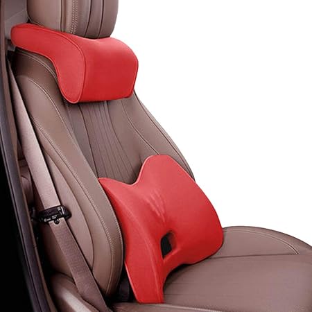 Amazon ネックパッド 車用 クッション 首 車 ヘッドレスト ランバーサポート 低反発 腰枕 座布団 ランバーサポート 最新型 低反発 メモリーフォーム メッシュ表地 カーまくら 旅行 運転 レッド 首枕 腰枕 ネックパッド 車 バイク