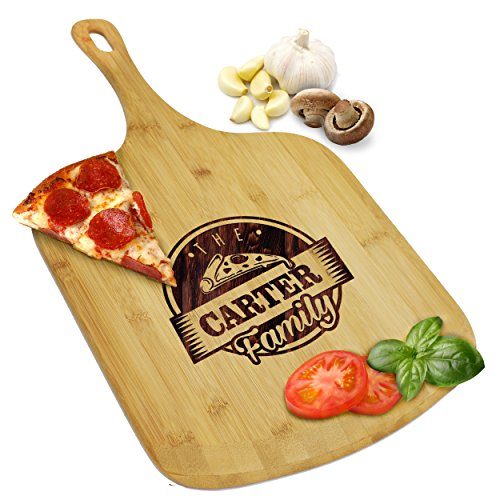 Custom Personalized Pizza Peel Bamboo Wood Paddle Board - Housewarming Pizza Lovers Gift - Engraved for Free