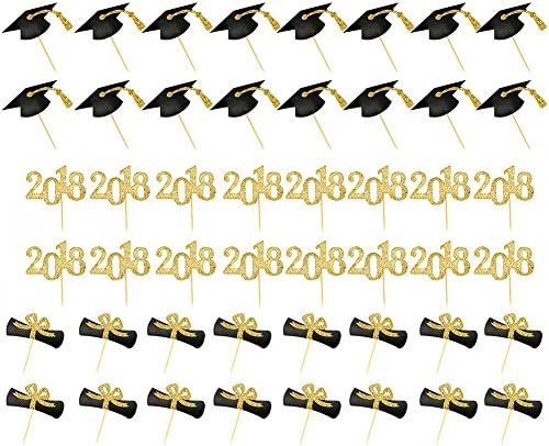 Yarssir 2019 Graduation Cupcake Toppers, Mini Cake Food Appetizer Cupcake Picks for Graduation Party Grad Prom Decorations | 2019 Diploma Grad Cap Set 48 Pieces