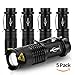Mikafen 5 Pack Mini Cree Q5 LED Flashlight Torch 7w 300lm Adjustable Focus Zoomable Light