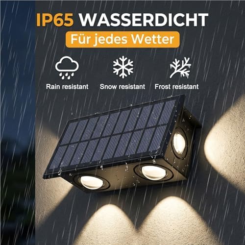 Solar Wandleuchte Aussen,4 Stück Solarlampen für Außen Wand, Auto ON/OFF Zaunleuchte LED, IP65 Wasserdicht Warmweiß Zaun Beleuchtung Solar für Hinterhof Veranda Deck Patio Geländer