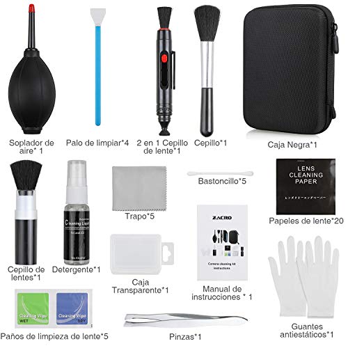 Zacro-49-en-1-Kits-Limpieza-Cmara-Reflex-Profesional-para-Cmaras-Rflex-y-Lente-Optica-Cmaras-Digitales-DSLR-Rebel-EOSOlympusSony-Alpha-NEXNXCarcasa-Impermeable-Negra