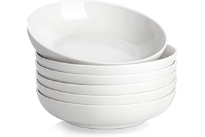 MALACASA 8.85" Large Pasta Bowls, 42 OZ White Salad Bowls Soup Bowls, Porcelain Serving Bowls Set of 6, Large Salad Bowl Plat